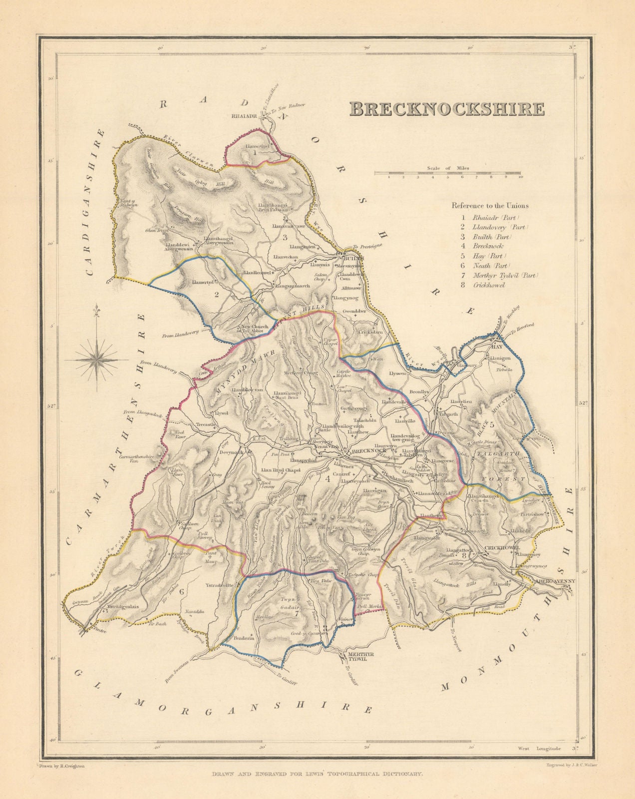 Antique county map of BRECKNOCKSHIRE by Creighton & Walker for Lewis c1840